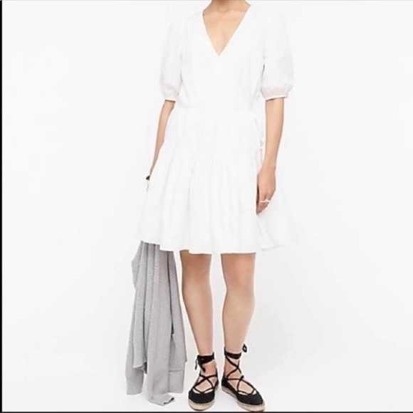 J. Crew white Puff-sleeve cotton poplin wrap dress Medium Tall - Picture 1 of 10